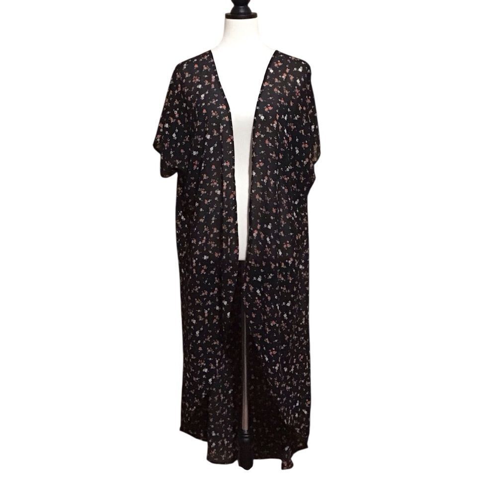 Torrid Black Floral Long Kimono Duster 0/1
